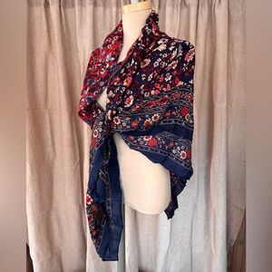 Floral Patterned Scarf in Red and Blue Floral
